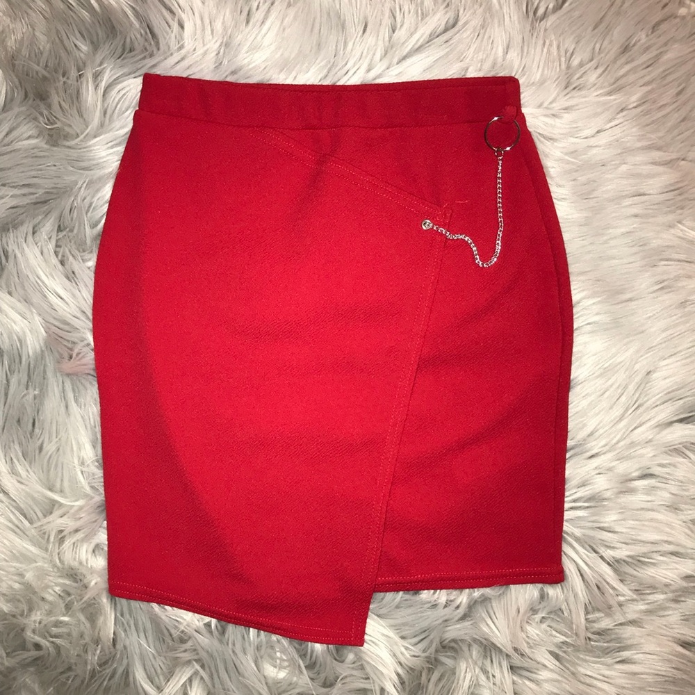 Asymmetrical red skirt